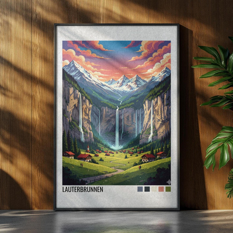 Lauterbrunnen Switzerland Travel Poster | Vintage Travel Poster | Country Travel Art | World Map Poster | Adventure Wall Art | Travel Gift