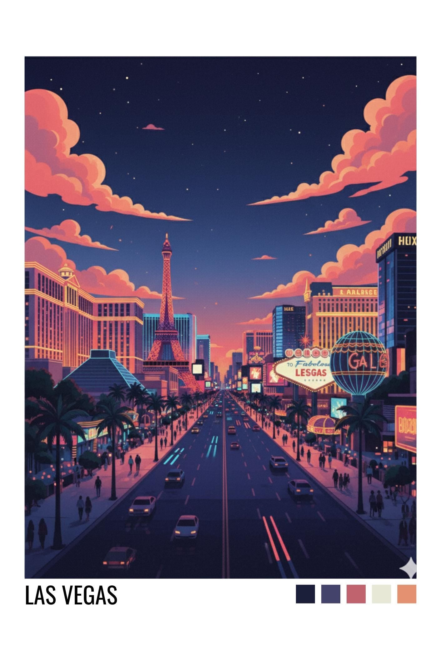 Las Vegas USA Travel Poster | Vintage Travel Poster | Country Travel Art | World Map Poster | Adventure Wall Art | Travel Gift