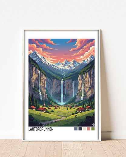 Lauterbrunnen Switzerland Travel Poster | Vintage Travel Poster | Country Travel Art | World Map Poster | Adventure Wall Art | Travel Gift