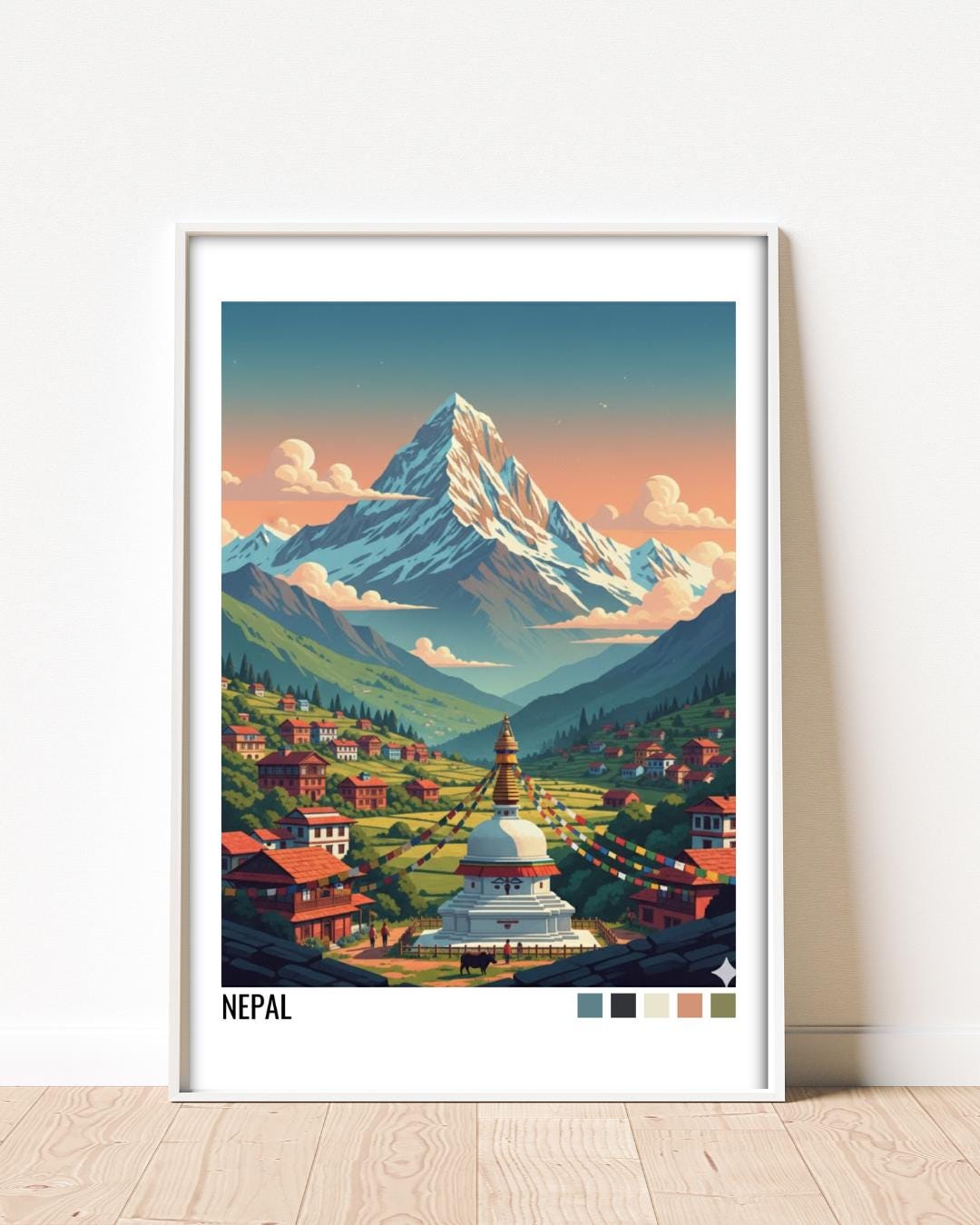 Mount Everest Nepal Travel Poster | Vintage Travel Poster | Country Travel Art | World Map Poster | Adventure Wall Art | Travel Gift
