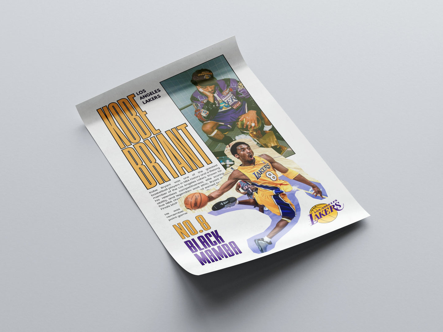 Kobe Bryant No. 8 Black Mamba Los Angeles Lakers Poster