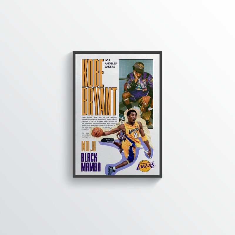 Kobe Bryant No. 8 Black Mamba Los Angeles Lakers Poster