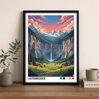 Lauterbrunnen Switzerland Travel Poster | Vintage Travel Poster | Country Travel Art | World Map Poster | Adventure Wall Art | Travel Gift