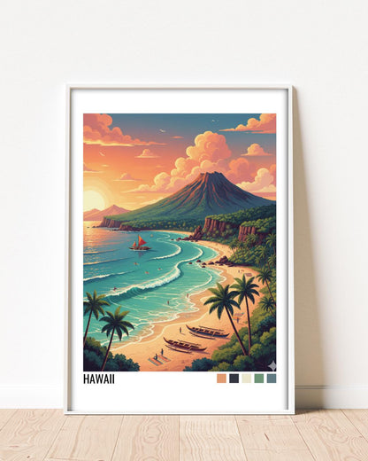 Hawaii Travel Poster | Vintage Travel Poster | Country Travel Art | World Map Poster | Adventure Wall Art | Travel Gift