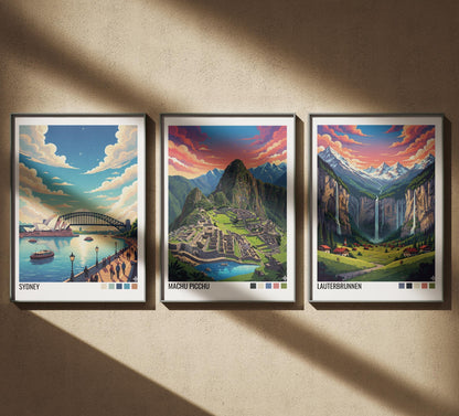 3 Set Custom Travel Poster | Vintage Travel Poster | Custom Poster | Country Travel | World Map Poster | Adventure Wall Art | Travel Gift