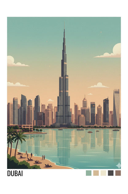 Dubai UAE Travel Poster | Vintage Travel Poster | Country Travel Art | World Map Poster | Adventure Wall Art | Travel Gift