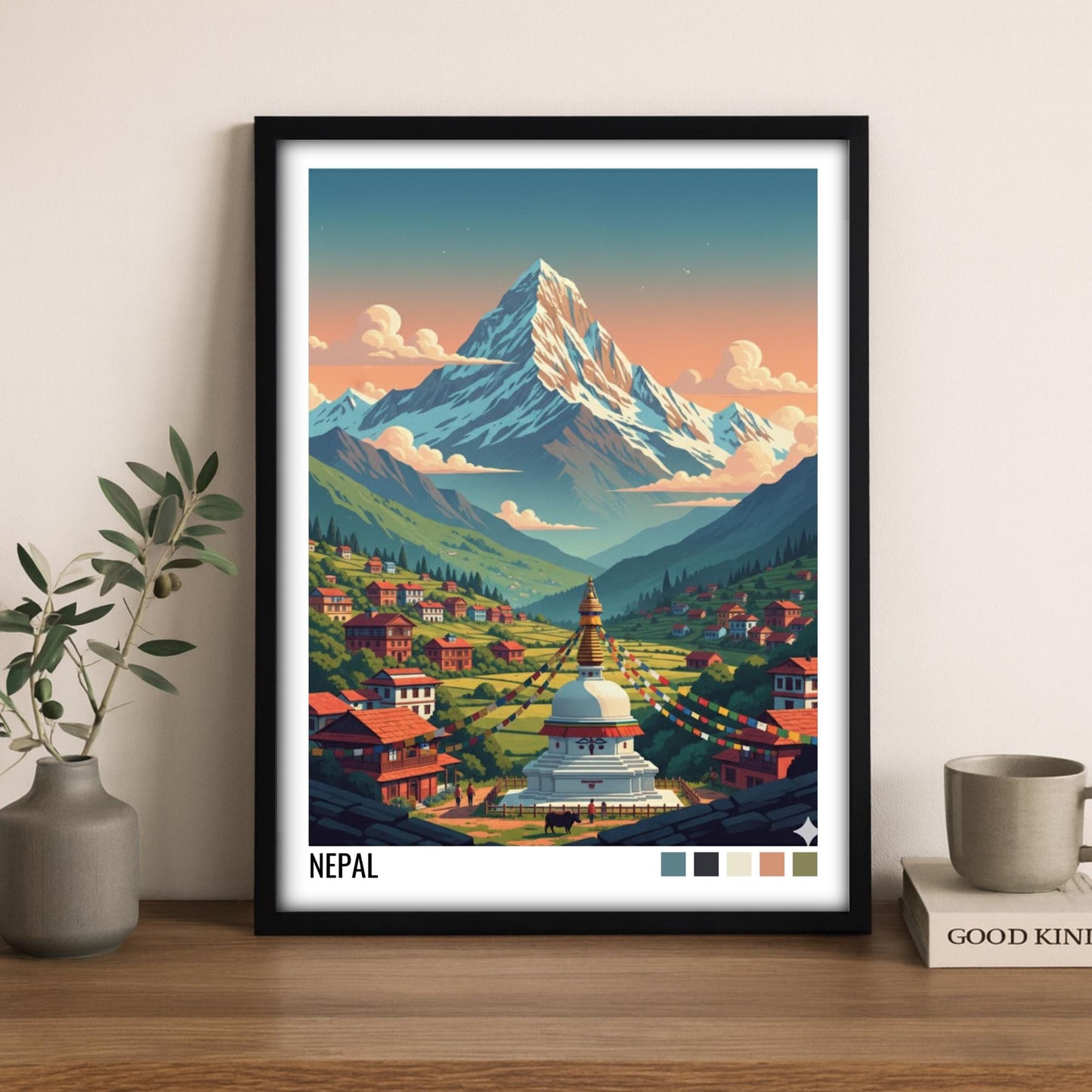 Mount Everest Nepal Travel Poster | Vintage Travel Poster | Country Travel Art | World Map Poster | Adventure Wall Art | Travel Gift