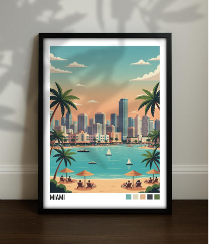 Miami Travel Poster | Vintage Travel Poster | Country Travel Art | World Map Poster | Adventure Wall Art | Travel Gift