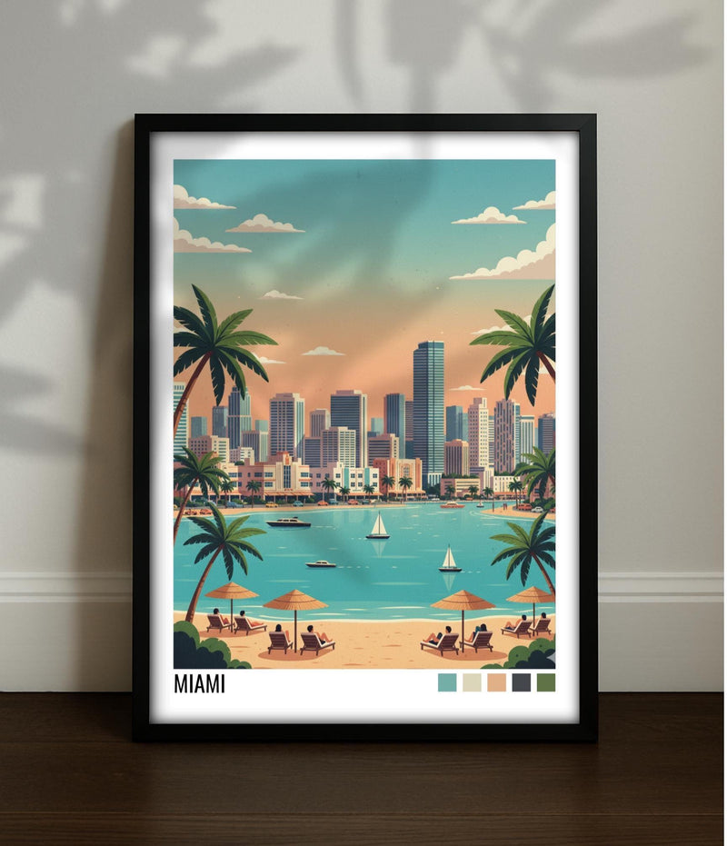 Miami Travel Poster | Vintage Travel Poster | Country Travel Art | World Map Poster | Adventure Wall Art | Travel Gift