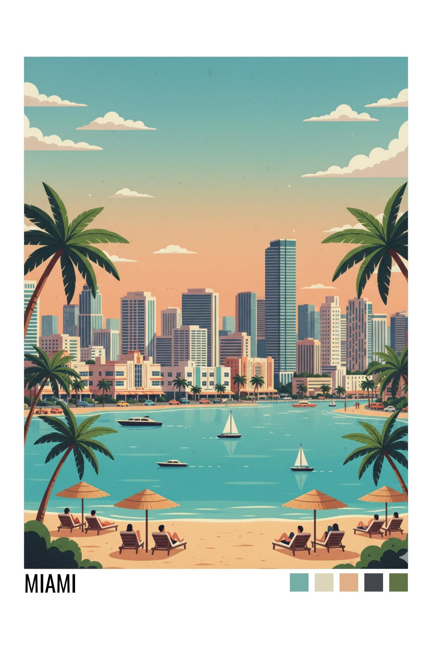 Miami Travel Poster | Vintage Travel Poster | Country Travel Art | World Map Poster | Adventure Wall Art | Travel Gift