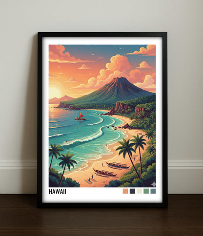 Hawaii Travel Poster | Vintage Travel Poster | Country Travel Art | World Map Poster | Adventure Wall Art | Travel Gift